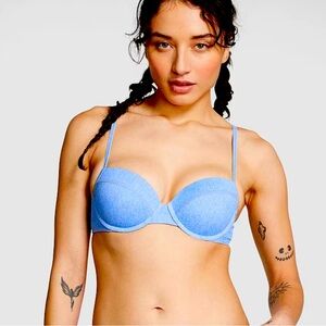 NWT Pink VS denim blue push up bikini top, size XL, selling bottom separately